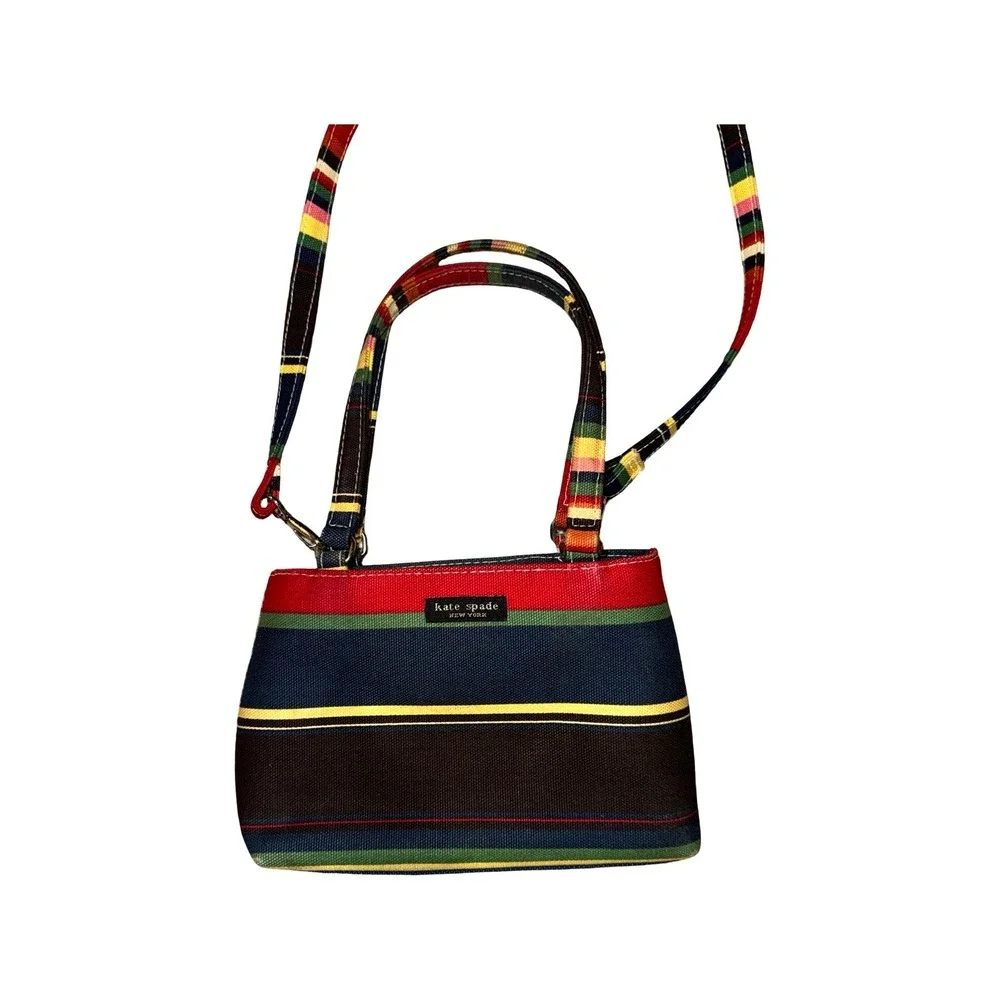 Kate Spade Crossbody Bag Women Small Multi-Color Good Y2K Striped Canvas Satchel